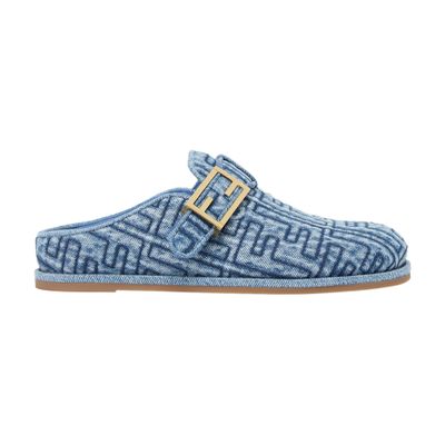 Fendi Ff Motif Denim Mules In Blue