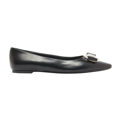 Ferragamo Salvatore  Ballerina Flats With Luxurious Lambskin Upper And Signature Buckle Detail In Black