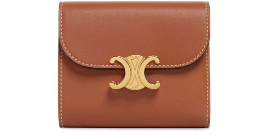 SMALL WALLET TRIOMPHE IN SHINY SMOOTH LAMBSKIN - TAN