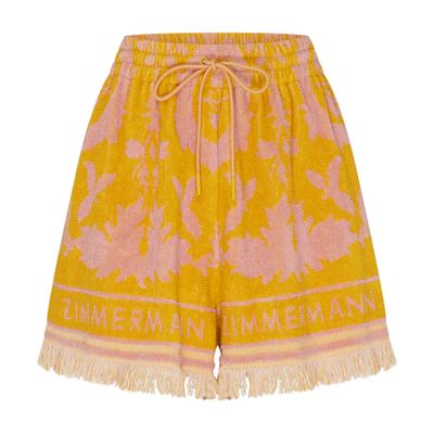 Zimmermann Wylie Frayed Cotton-terry Jacquard Shorts In Yellow