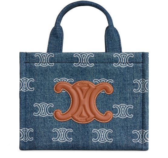 Small cabas thais in denim with Triomphe all-over embroidery and calfskin -  CELINE