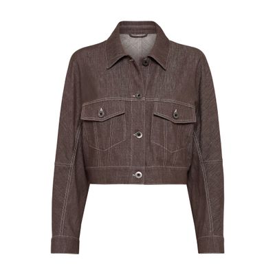 Brunello Cucinelli Monili Bead-embellished Cropped Jacket In Brown