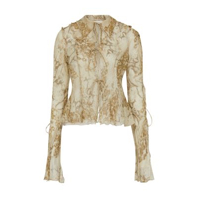 Acne Studios Ruffled Printed Cotton And Silk-blend Chiffon Blouse In Beige