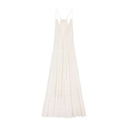 Celine - Embroidered Long Dress in Cotton Silk Crepon - White - Size : 38 - for Women