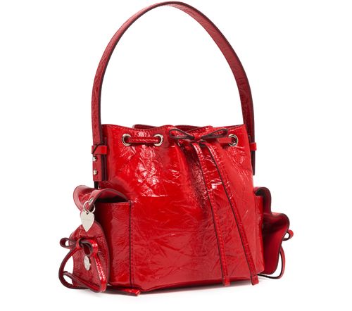 ACNE STUDIOS Mini Bucket Bag Multipocket aus Lackleder mit Knittereffekt