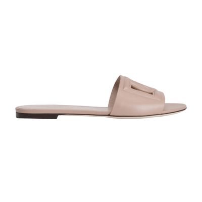 Dolce & Gabbana Calfskin Sliders With Logo In Powder_pink