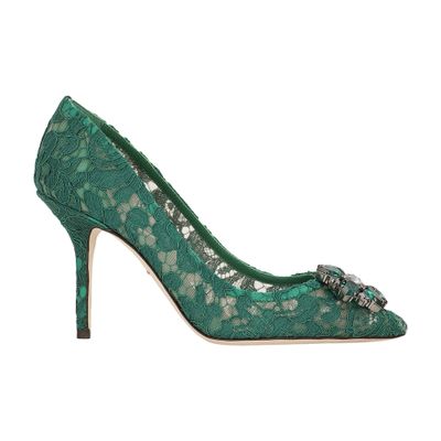 Dolce & Gabbana Pump In Taormina Lace With Crystals In Forest_green