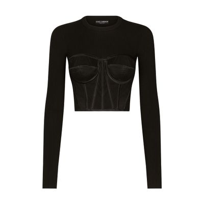 Dolce & Gabbana Fine-rib Viscose Bustier Jumper In Black