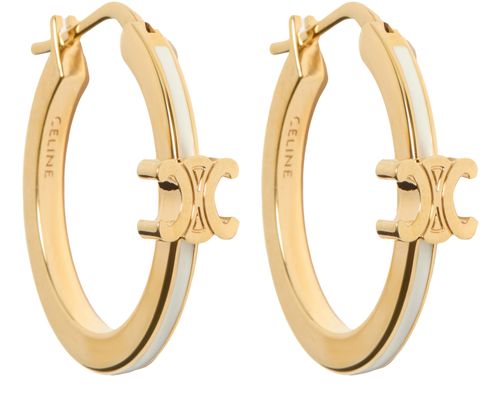 CELINE Triomphe hoops in enamel and brass with gold finish