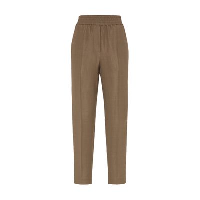 Brunello Cucinelli Brown Linen Blend Trousers In Brown