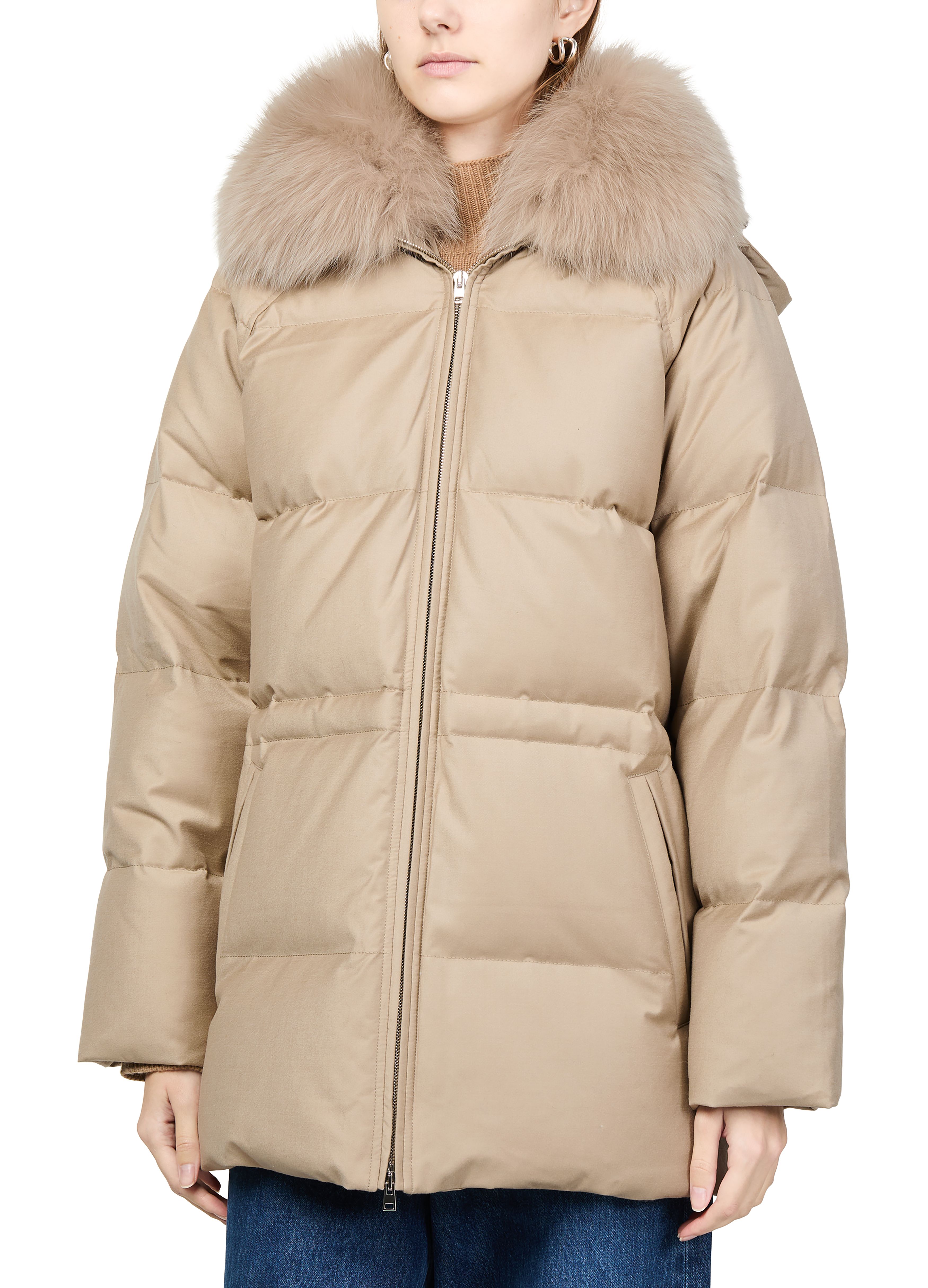 Puffer jacket with a fox fur collar thumbnail 4