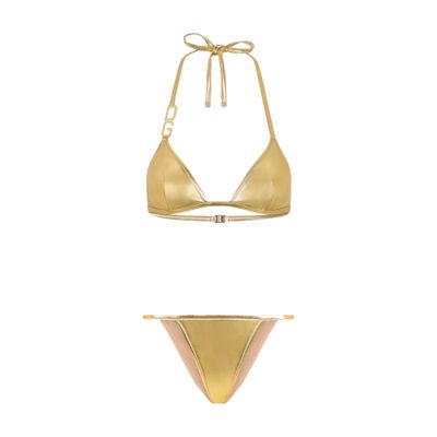 Dolce & Gabbana Triangle Bikini With Dg Logo In Gold