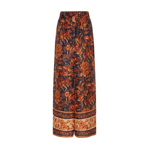 Zimmermann + Net Sustain Junie Printed Organic Silk Wide-leg Pants In Dark_navy_floral