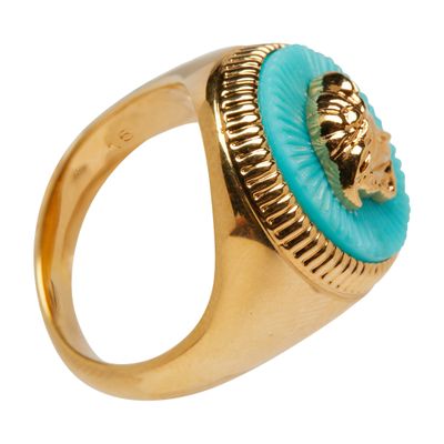Versace Medusa Head Ring In 4jhi0__gold_turquoise