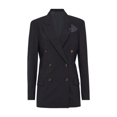 Brunello Cucinelli Virgin Wool-blend Double-breasted Blazer In Grey