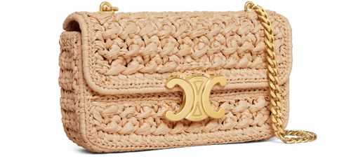 CELINE Chain shoulder bag Claude in raffia effect textile