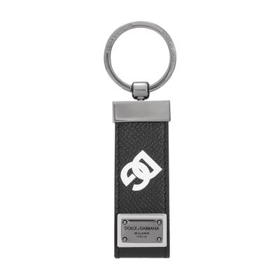 Dolce & Gabbana Logo-print Leather Keychain In Dg Bianco Fdo Nero