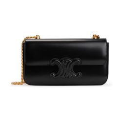 CHAIN SHOULDER BAG CUIR TRIOMPHE IN SHINY CALFSKIN - BLACK