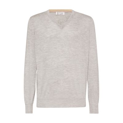 Brunello Cucinelli Cashmere-silk V-neck Sweater In Grey