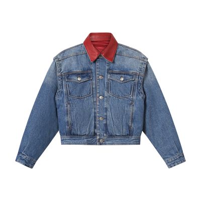 Isabel Marant Devyn Denim Jacket With Leather Collar In Blue
