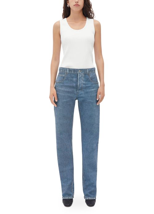 BOTTEGA VENETA Bedruckte Lederhose mit Denim-Effekt