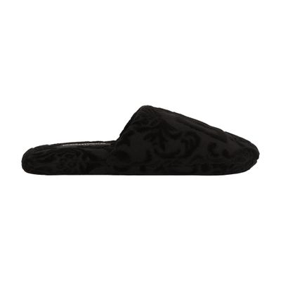 Dolce & Gabbana Jacquard Cotton Terry Cloth Slippers In Black