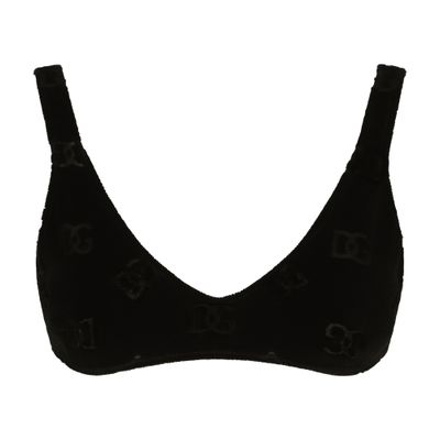 Dolce & Gabbana Flocked Jersey Top With All-over Dg Logo In Black