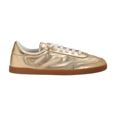 Dolce & Gabbana Saint Tropez Foiled Leather Sneakers In Gold
