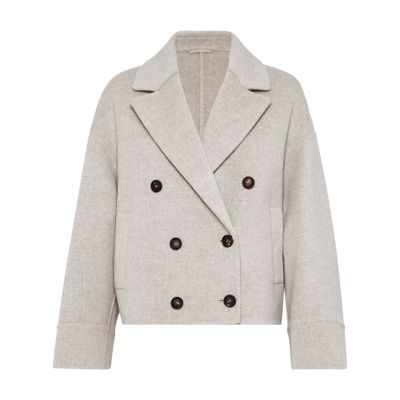 Brunello Cucinelli Virgin Wool-cashmere Double-breasted Jacket In Beige