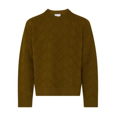 Bottega Veneta Intreccio Patterned Wool Sweater In Green