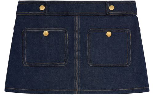 CELINE Trapezförmiger minirock aus denim mit raw waschung