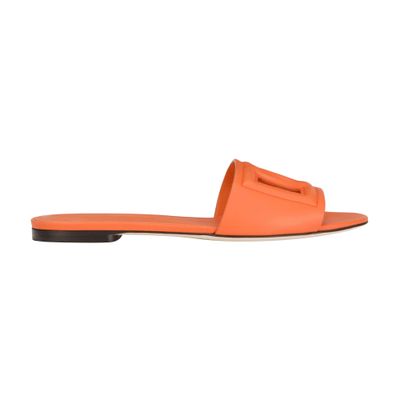 Dolce & Gabbana Calfskin Sliders With Logo In Orange