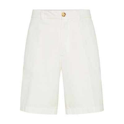 Brunello Cucinelli Men Garment-dyed Bermuda Shorts In Twisted Cotton Gabardine In White