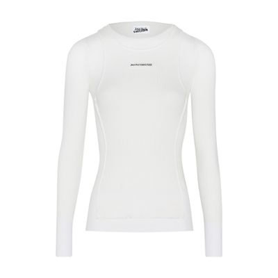 Shop Jean Paul Gaultier Mesh Top With Rib Petit Grand Application In White