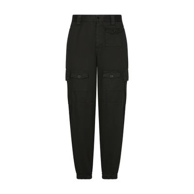 Shop Dolce & Gabbana Garment-dyed Cotton Cargo Pants In Black