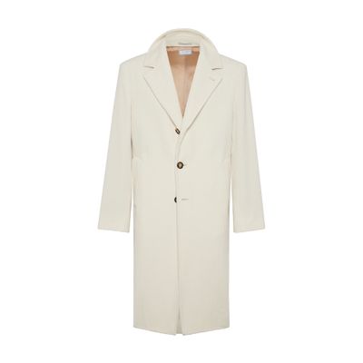 Brunello Cucinelli Cashmere Corduroy Overcoat In White