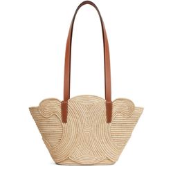 ロゴ 美品【CELINE】ラフィア TRIOMPHE ストローバッグ
