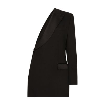 Dolce & Gabbana One-shoulder Wool Gabardine Jacket In Black