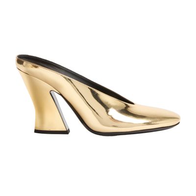 Sculpted heeled mules in mirror effect leather