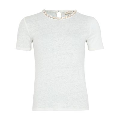 Zimmermann Illuminate Embellished Short Sleeves T-shirt In Off-white