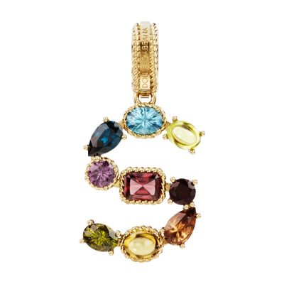 Rainbow alphabet S 18 kt yellow gold charm with multicolor fine gems