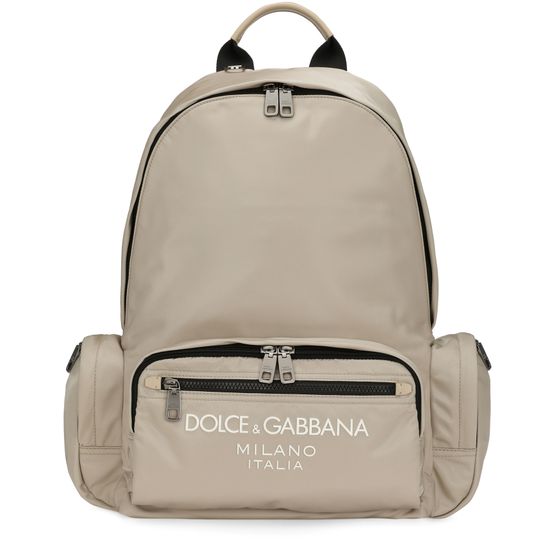 DOLCE GABBANA Logo Print Zipped Backpack Beige