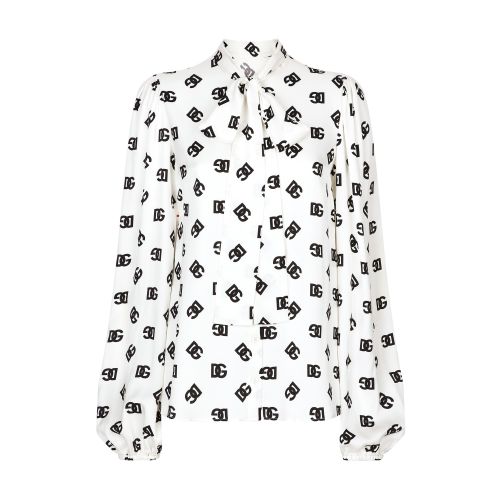 Dolce & Gabbana Logo-print Attached-scarf Shirt In Dg_nero_fdo_b_natur_