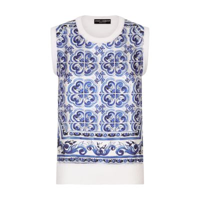 Dolce & Gabbana Majolica-print Sleeveless Knitted Top In Multicolor