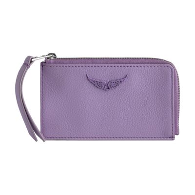 Zadig & Voltaire Wings-plaque Leather Cardholder In Purple