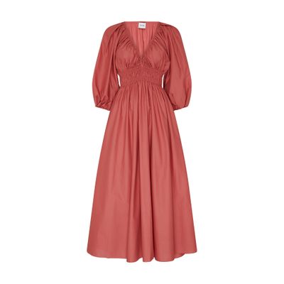 Shop Matteau Shirred Plunge Button Dress In Pink
