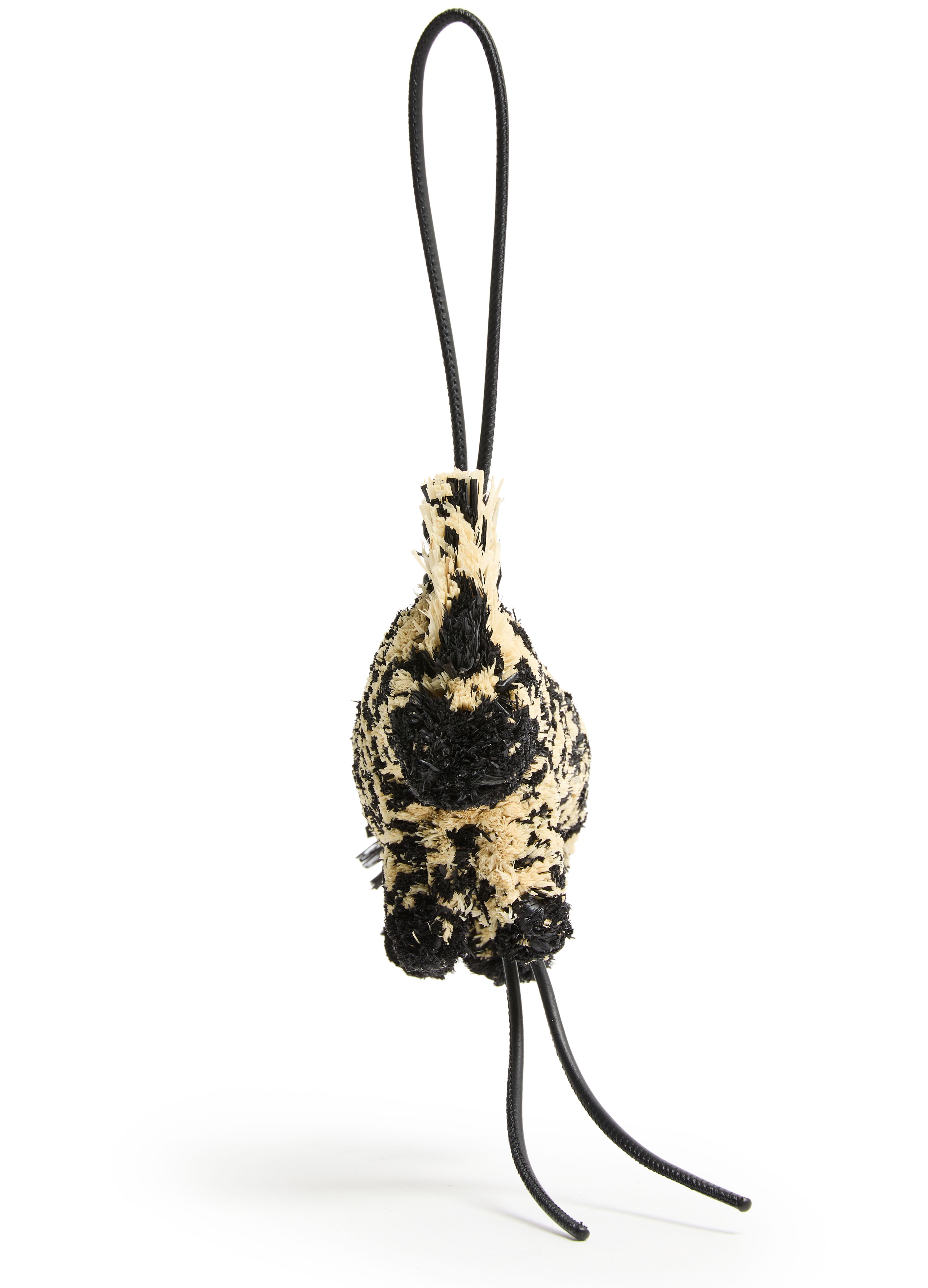 Zebra bag charm in raffia and calfskin