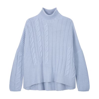 Bompard Oversized High-neck Cable Knit Sweater In Blue