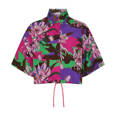 Moncler Cropped Floral-print Cotton-poplin Shirt In Multicolor