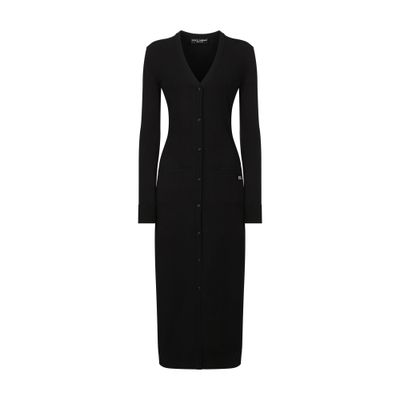 Dolce & Gabbana Long Stretch Viscose Knit Cardigan With Dg Logo In Black